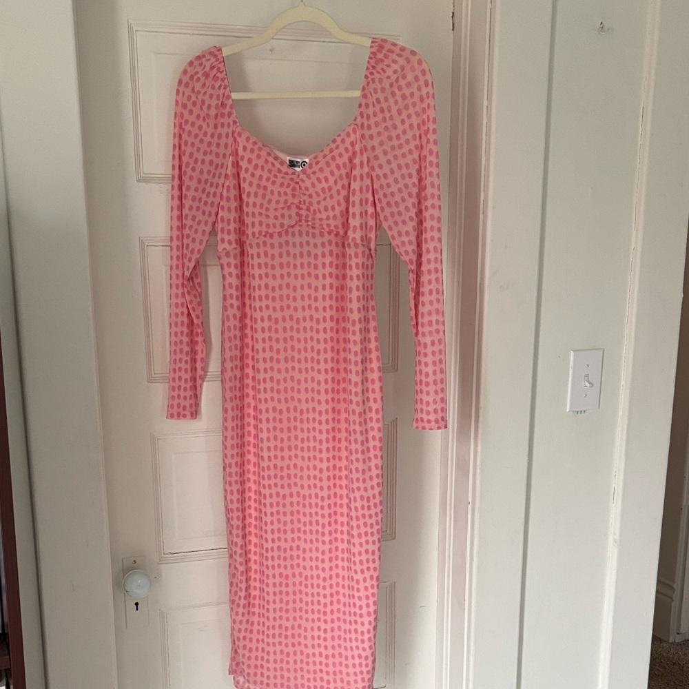 House of Aama Pink Polka-Dot Long Sleeve Midi Dress